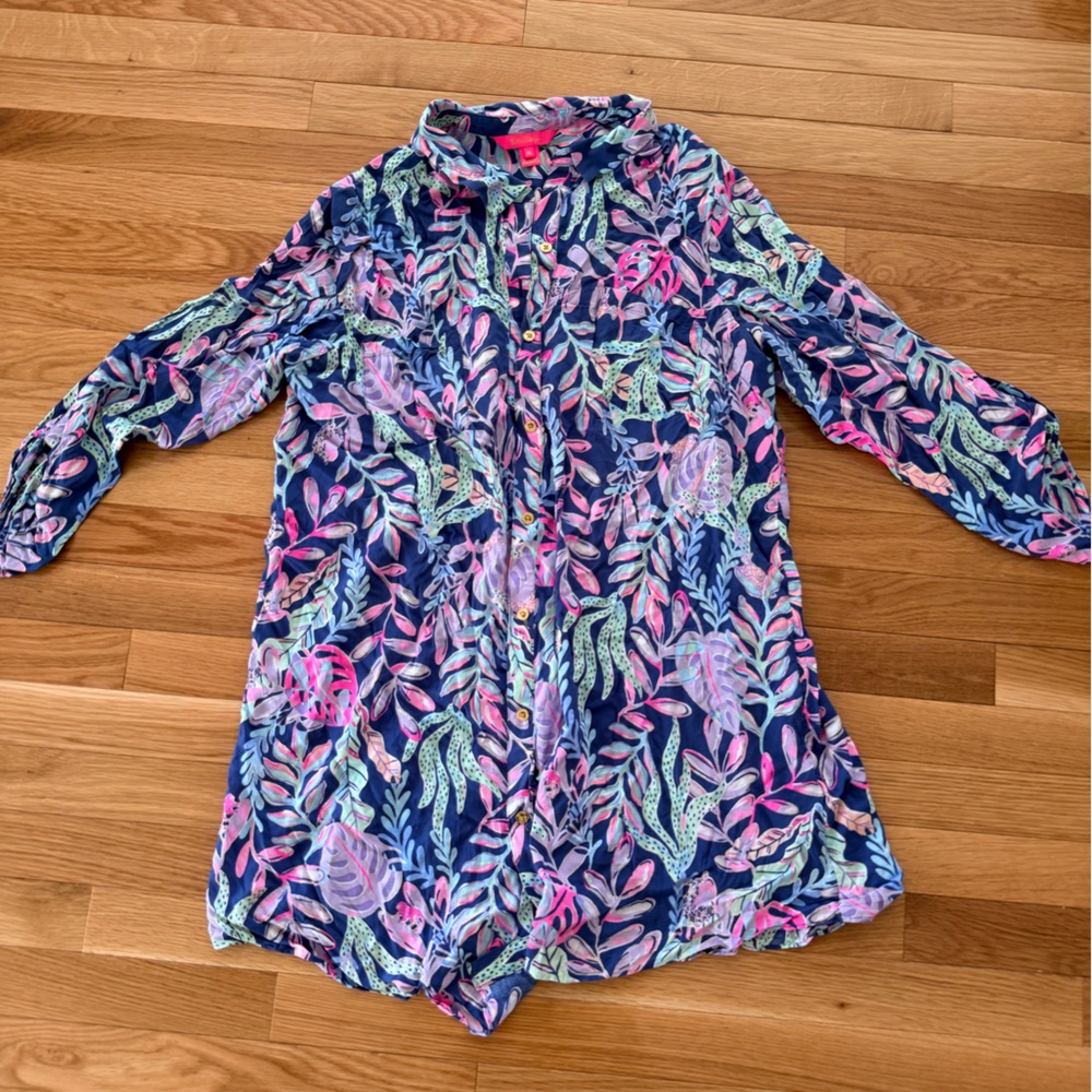 Lilly Pulitzer Navy and Pink Tropical Blouse